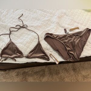 SKIMS Velvet Swimwear Set in Rich Brown